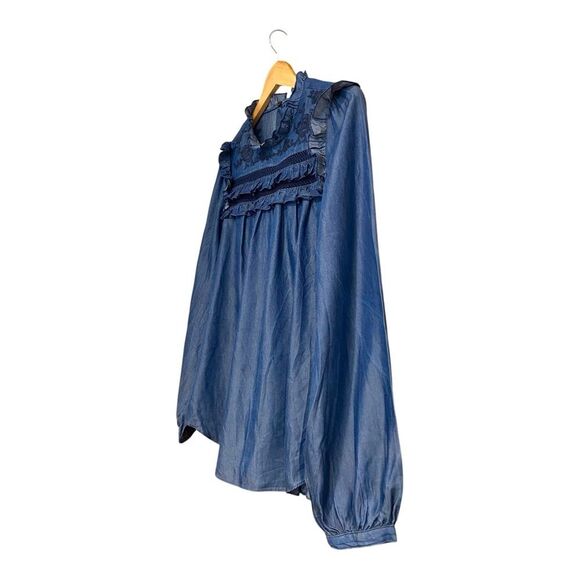 Kate Spade Chambray Embroidered Balloon Sleeve Top Size Medium - Picture 2 of 10